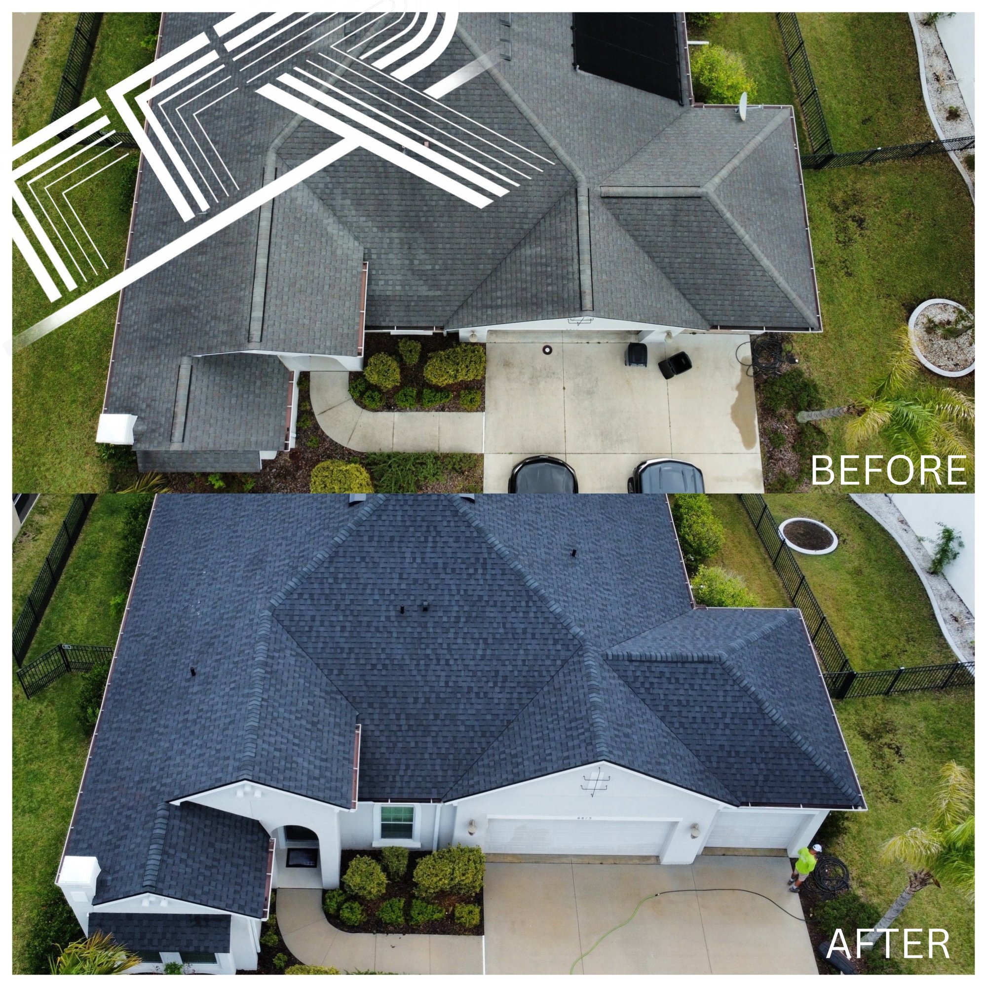 Before and after shingle re-roof in Port Orange, FL — Tip Top Roofing Company