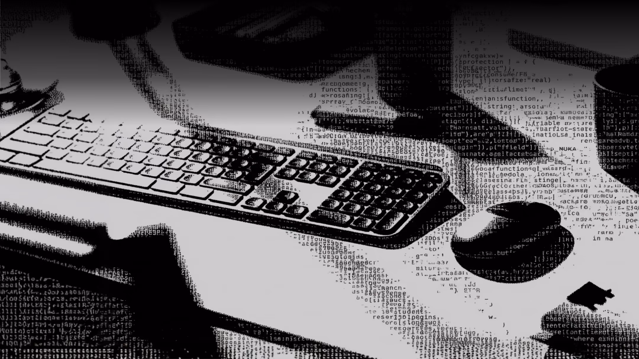 Keyboard and mouse in black and white halftone, inside Burgundy, a Webflow and Shopify design studio in Bangalore