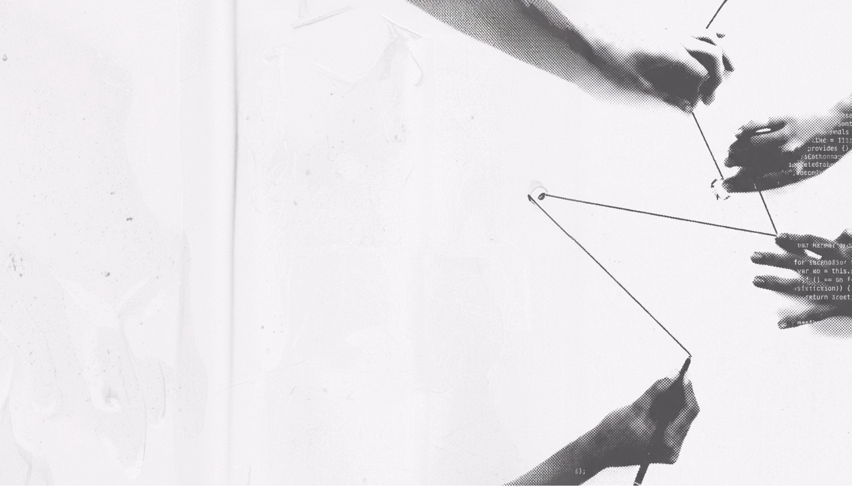 Two hands stretching a thread across a white surface, how the Burgundy web design studio works