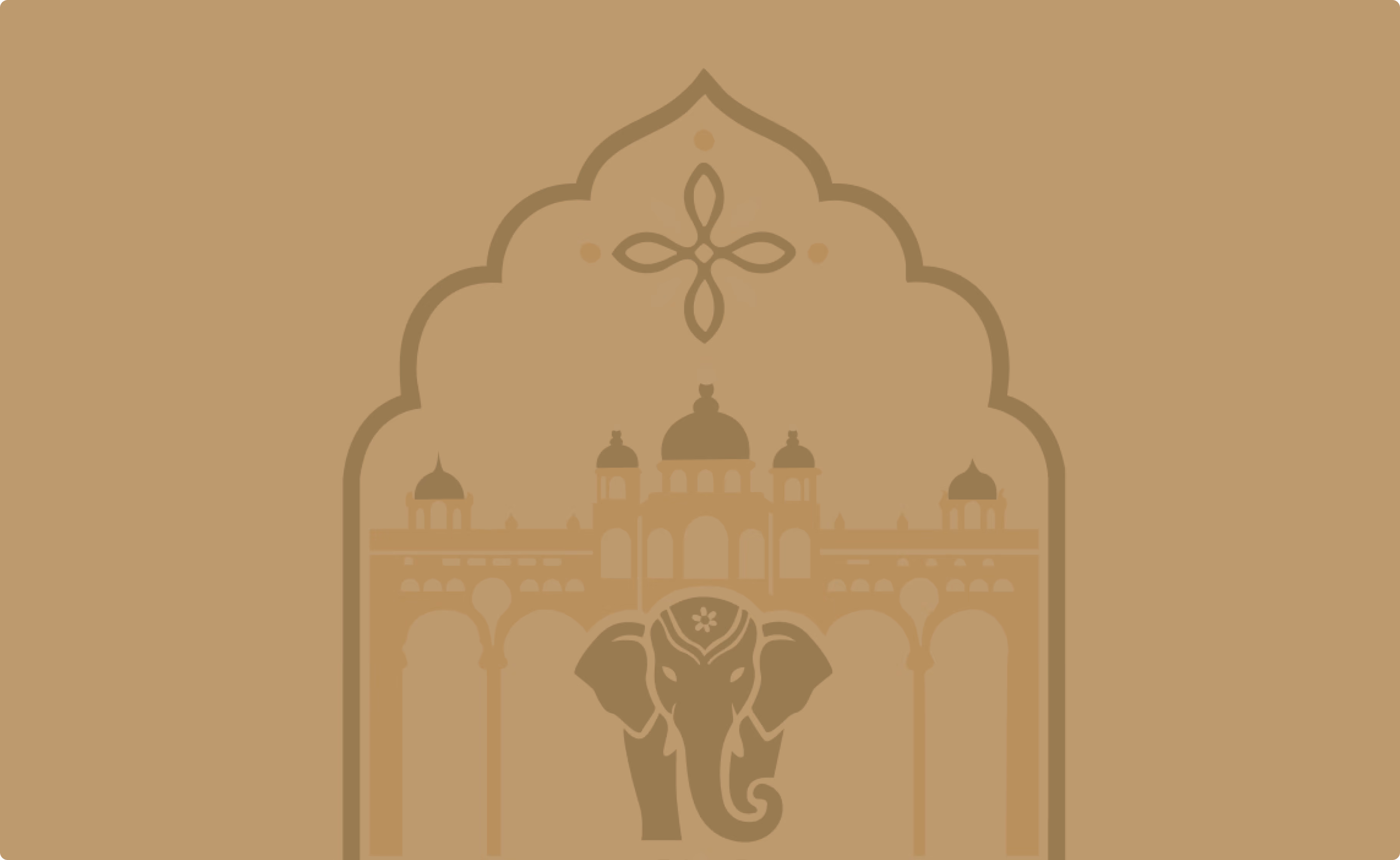 Mysore Refreshments website case study by Burgundy, coming soon: elephant and temple arch motif in sand tones