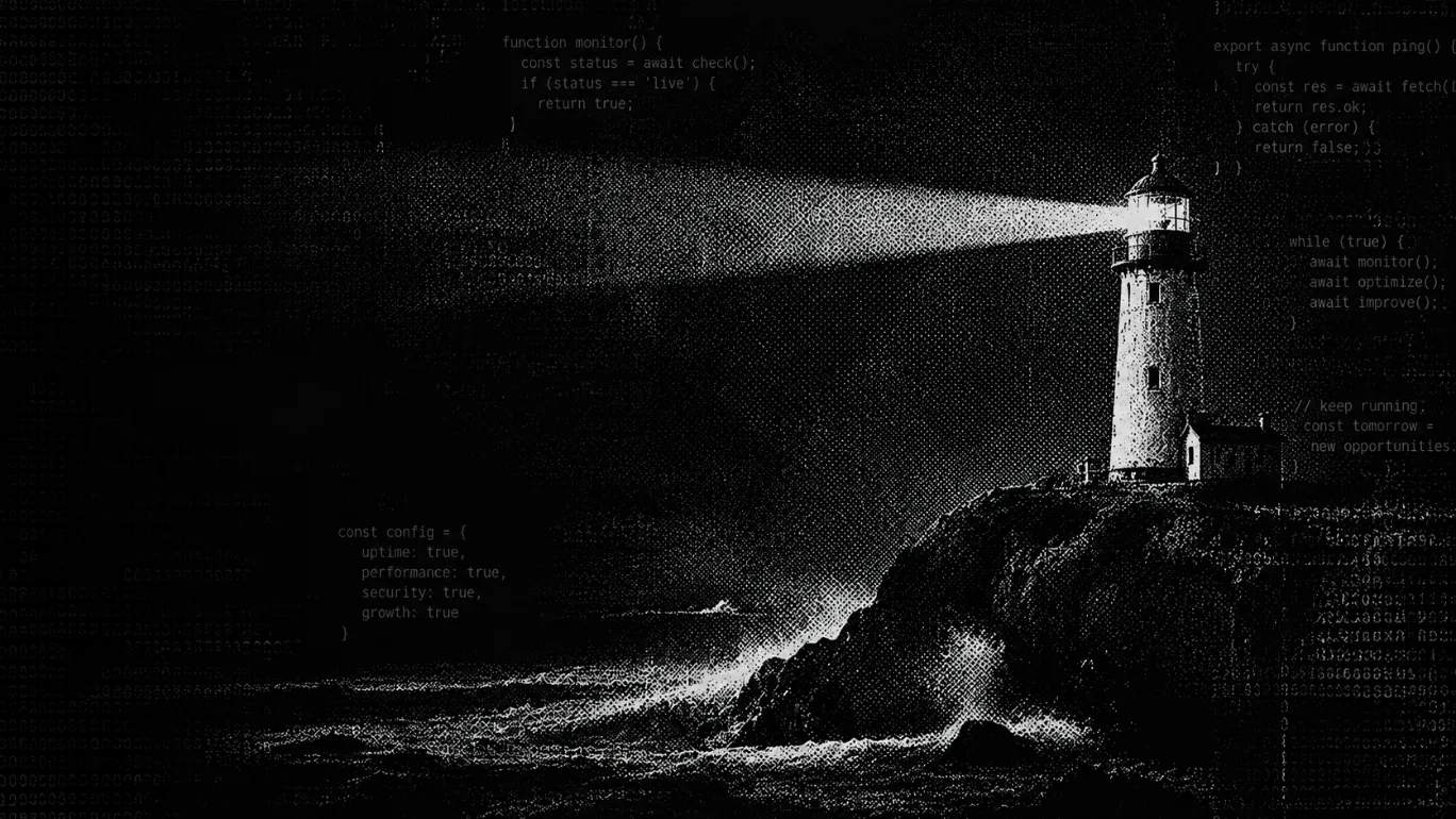 Lighthouse beam over a dark sea in black and white, ongoing website support retainer by Burgundy