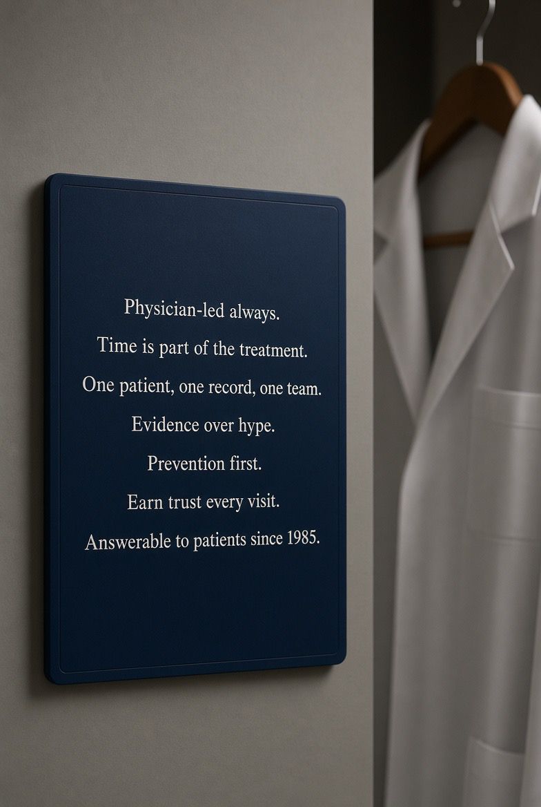 The Personal Physician Care values board displayed in the office