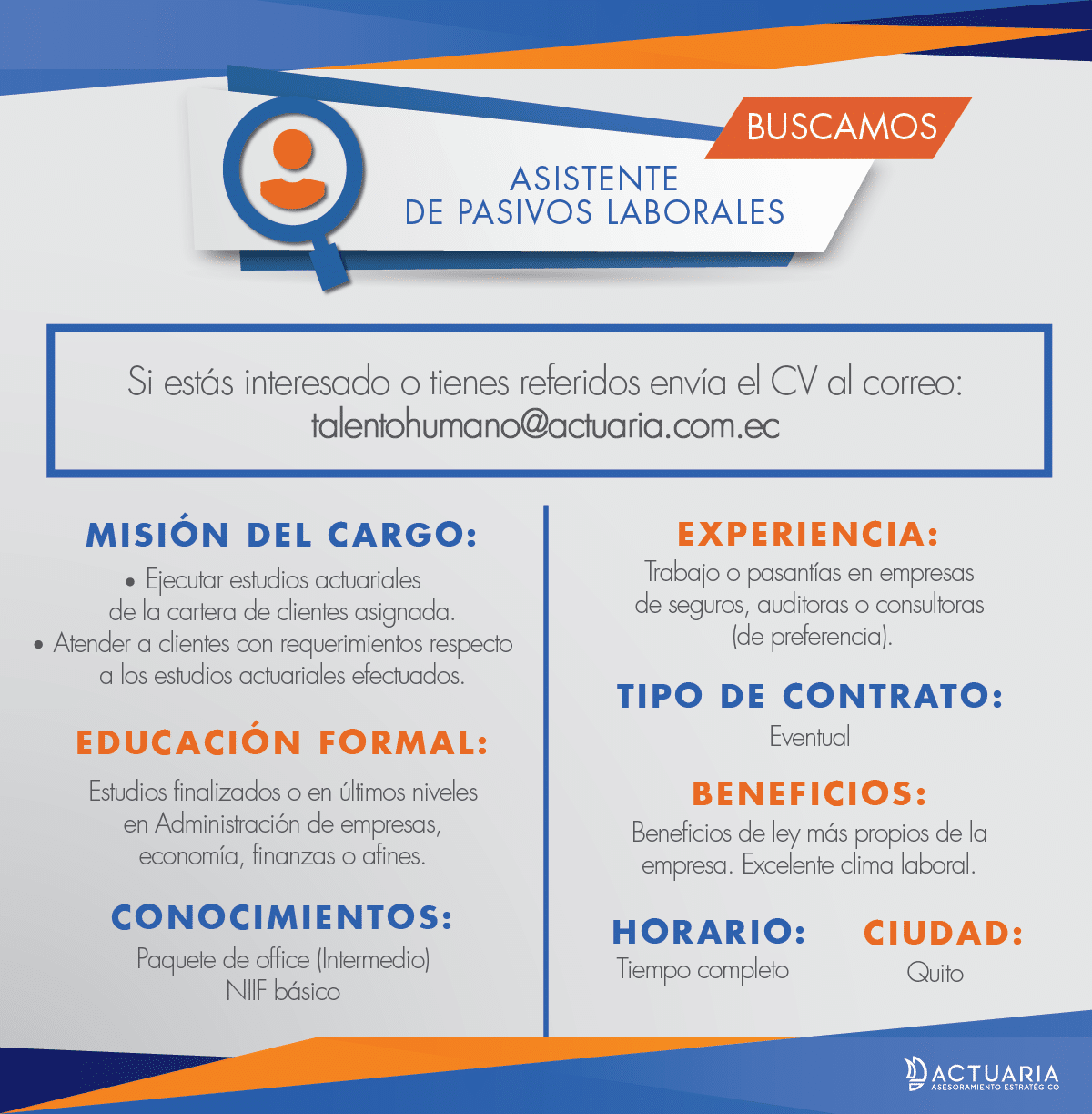Buscamos Asistente Pasivos Laborales