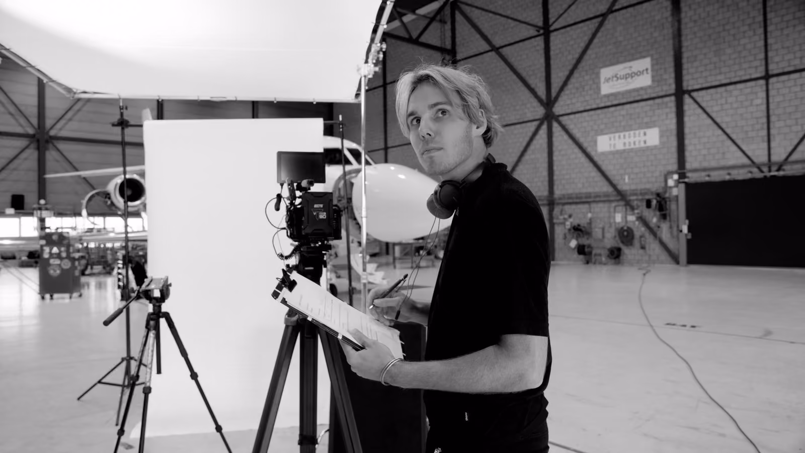 Director on set with the shot list