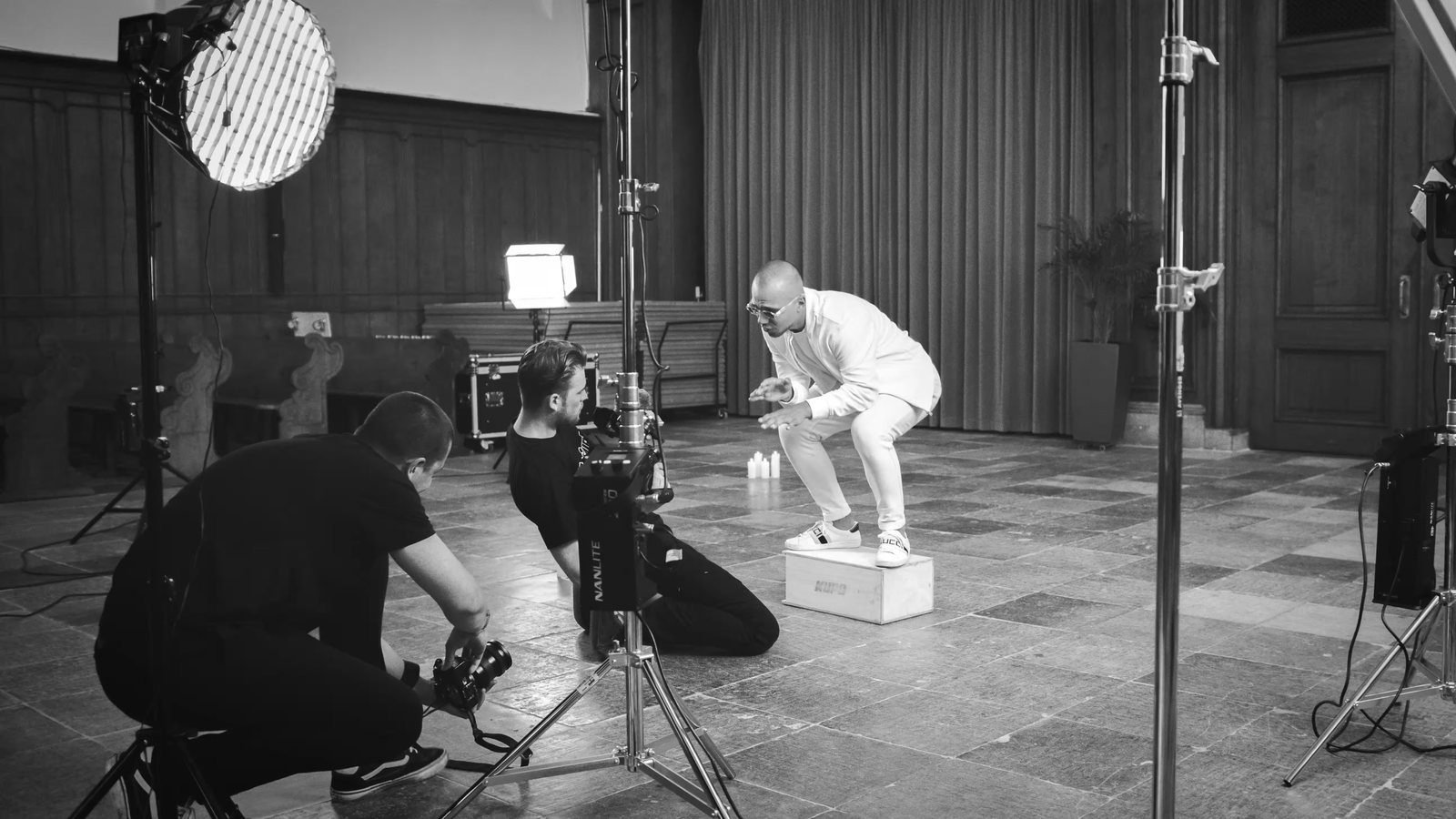 Crew setting up a shot on location