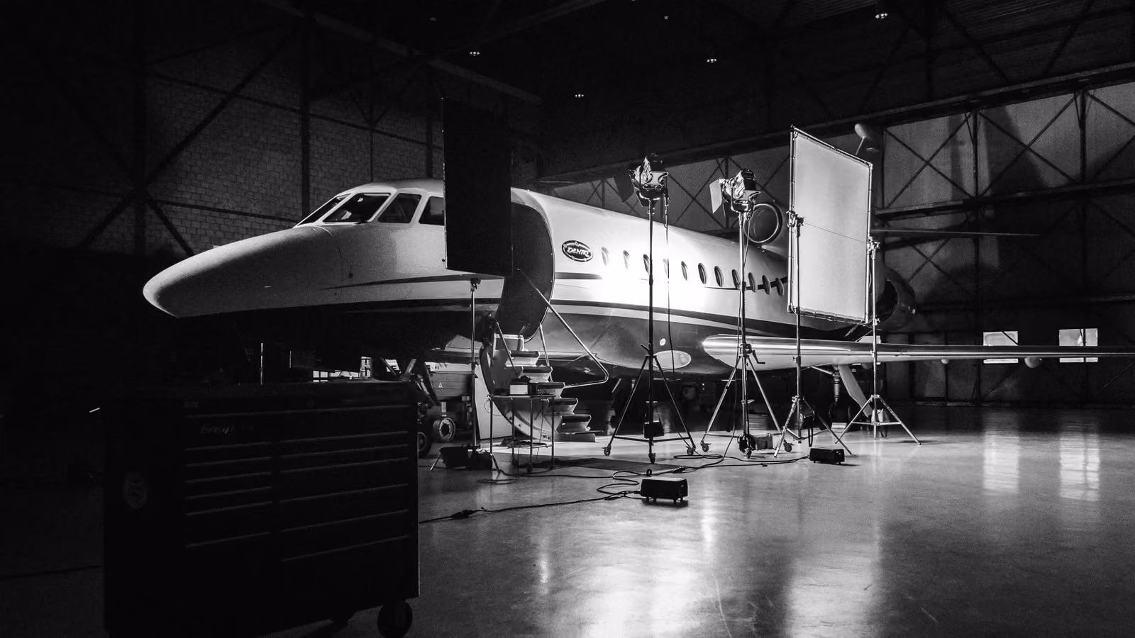 Aircraft shoot in a hangar