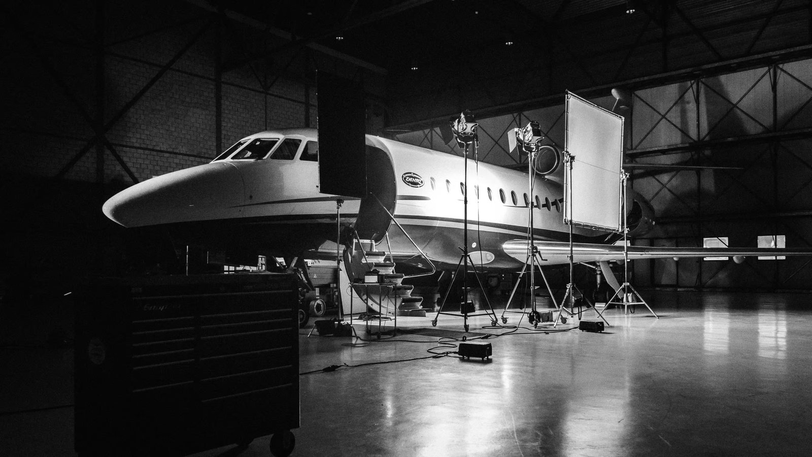 Aircraft shoot in a hangar