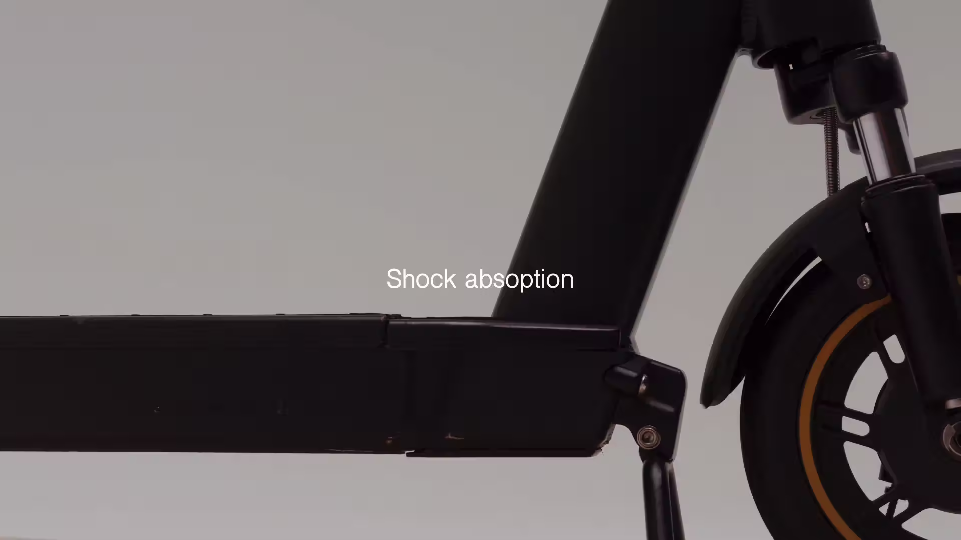 Detail of a black Selana e-scooter highlighting shock absorption