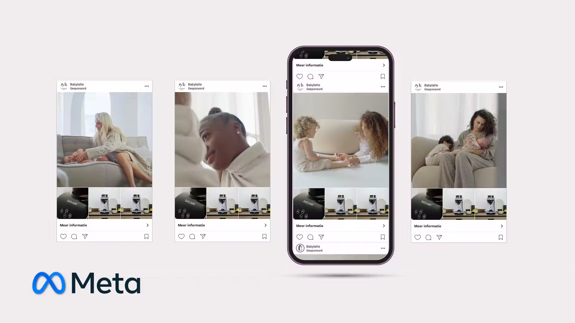 Mockups of Babylatte Meta advertising on desktop and mobile