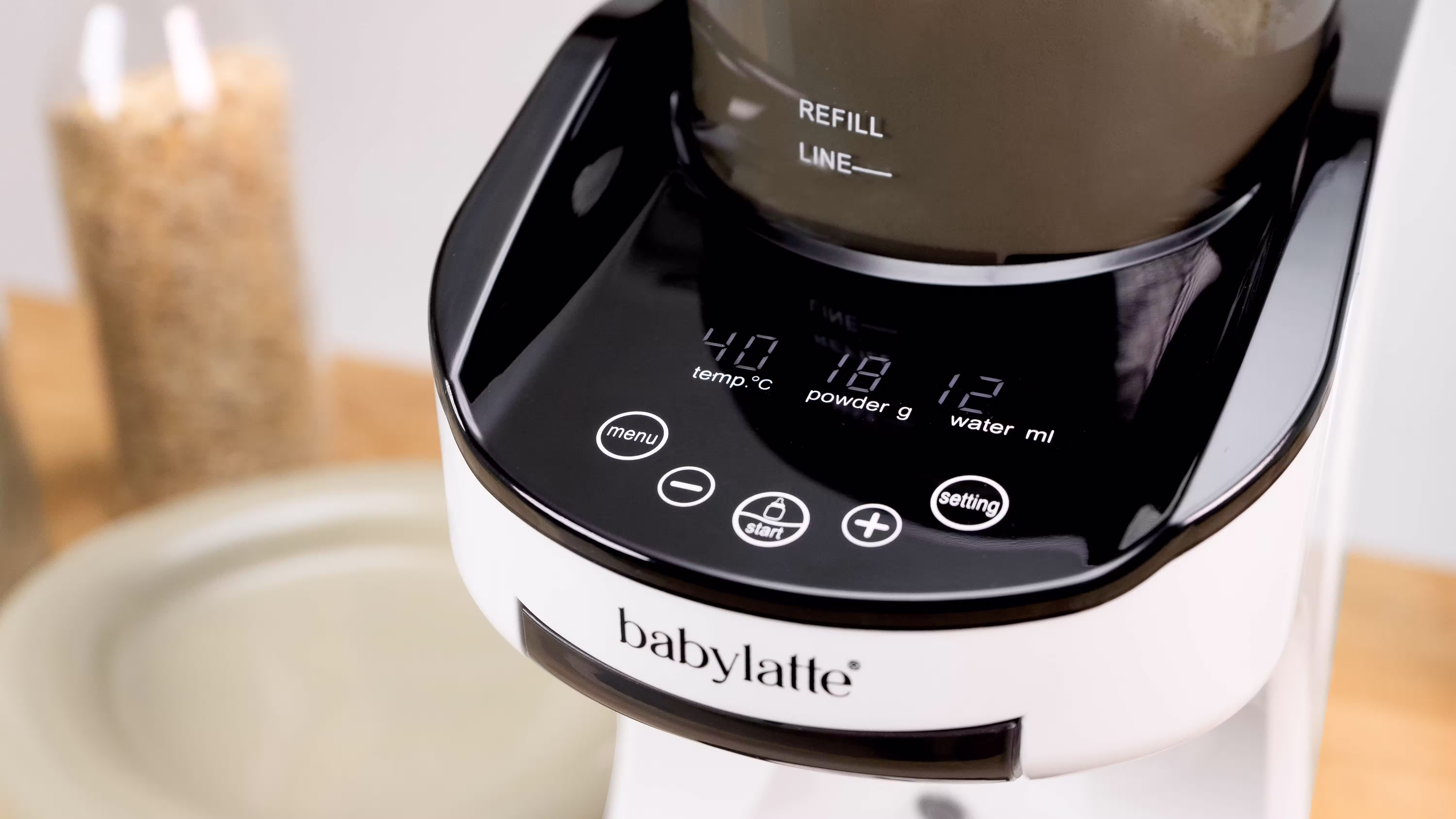 Close-up of the Babylatte automatic formula maker control panel