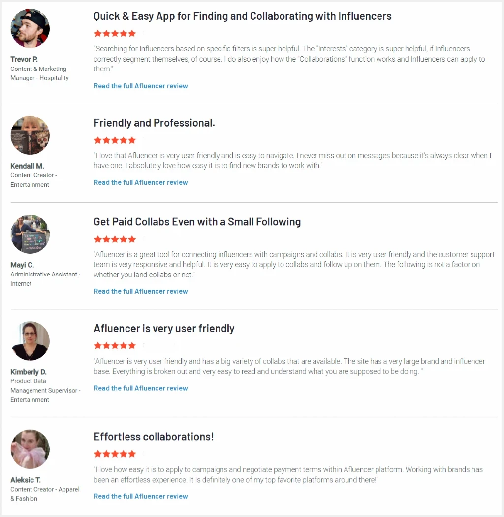 G2 Afluencer customer testimonials