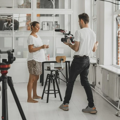 Content creators filming a product review