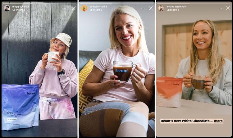 Beam coffee on IG stories | Marketing with influencers and creators