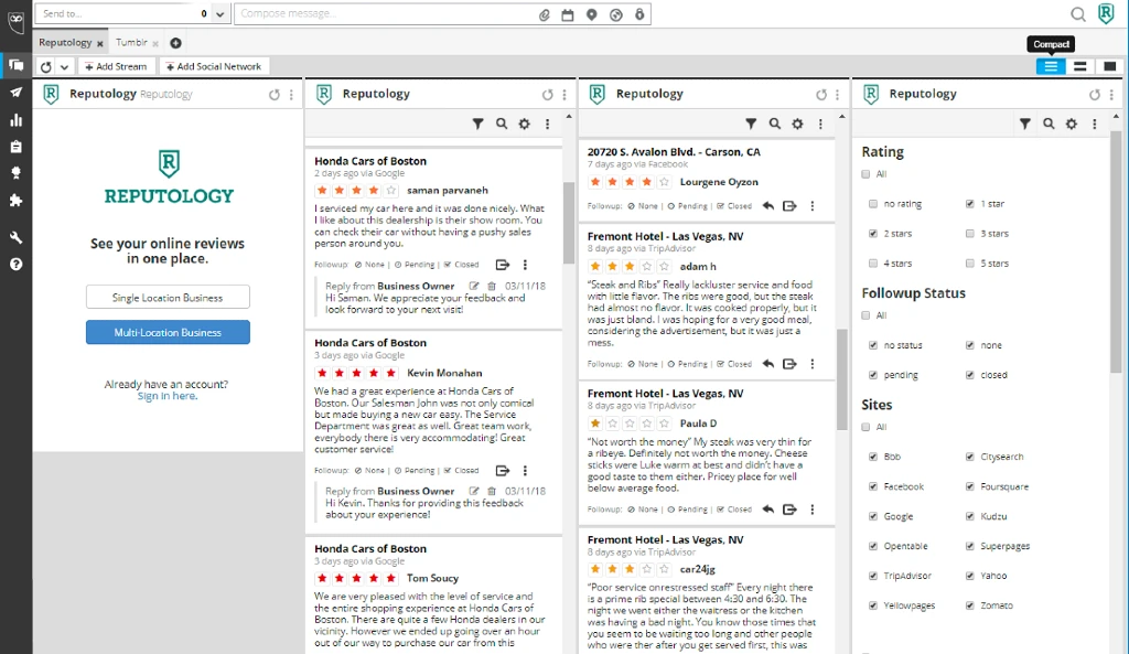 Reputology | Dashboard compact view | Review management platform