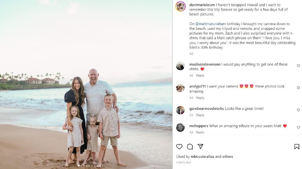 Dani Marie Krum and family on the beach | IG post