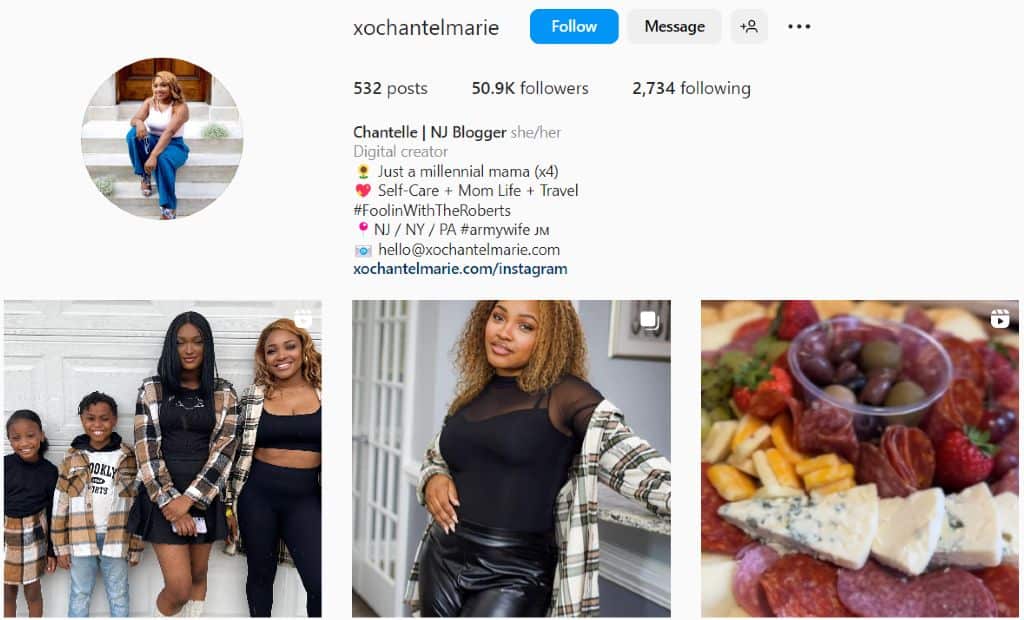 Chantelle Roberts on IG with family and lifestyle posts