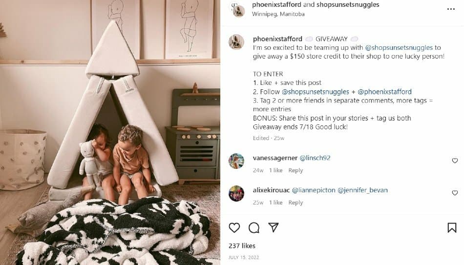 Phoenix Stafford collabs with ShopSunsetSnuggles for Instagram giveaway