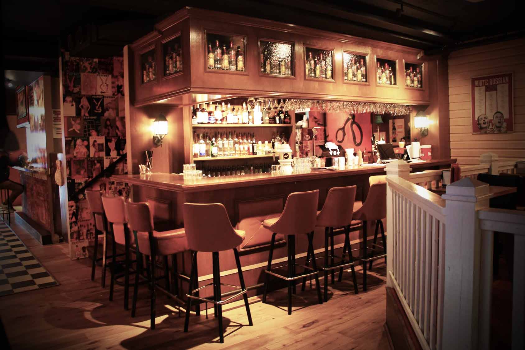 Lebowski Bar in Reykjavik, inspired by The Big Lebowski movie, with a warm, retro design and well-stocked bar.