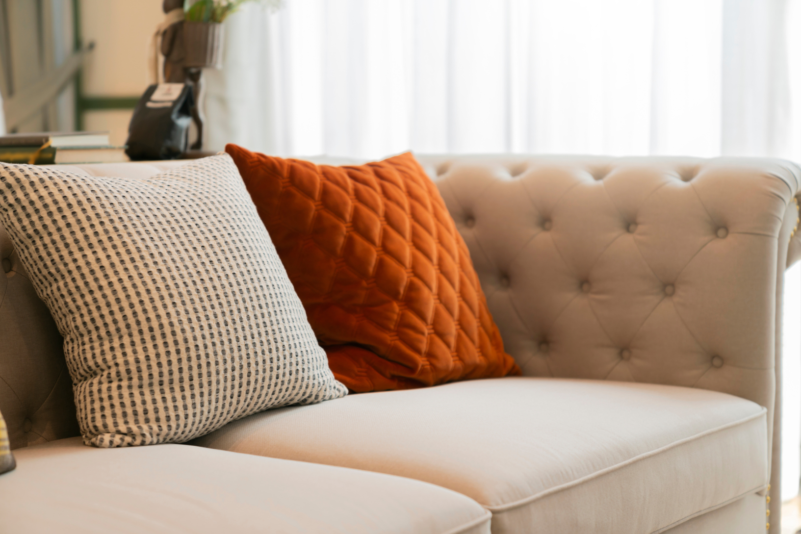 Sofa with pillows stock image