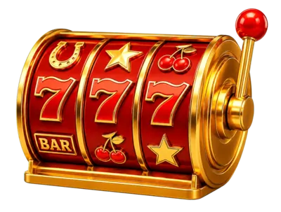 Gold slot machine showing three 7s.