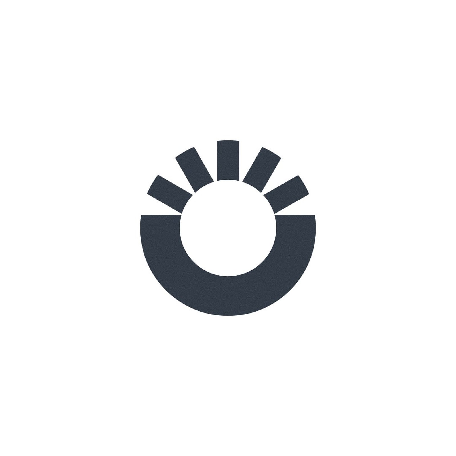 The Omula symbol: a lead grey o with short rays rising from its top like a sun