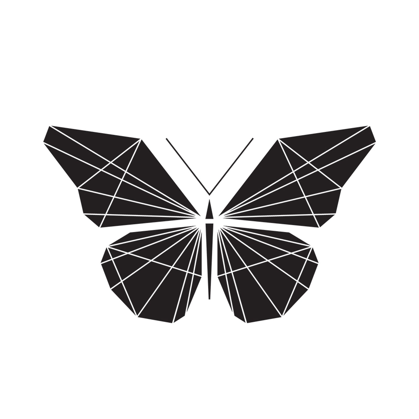 The Geve butterfly symbol in solid black on white, its angular wings cut through with fine white lines