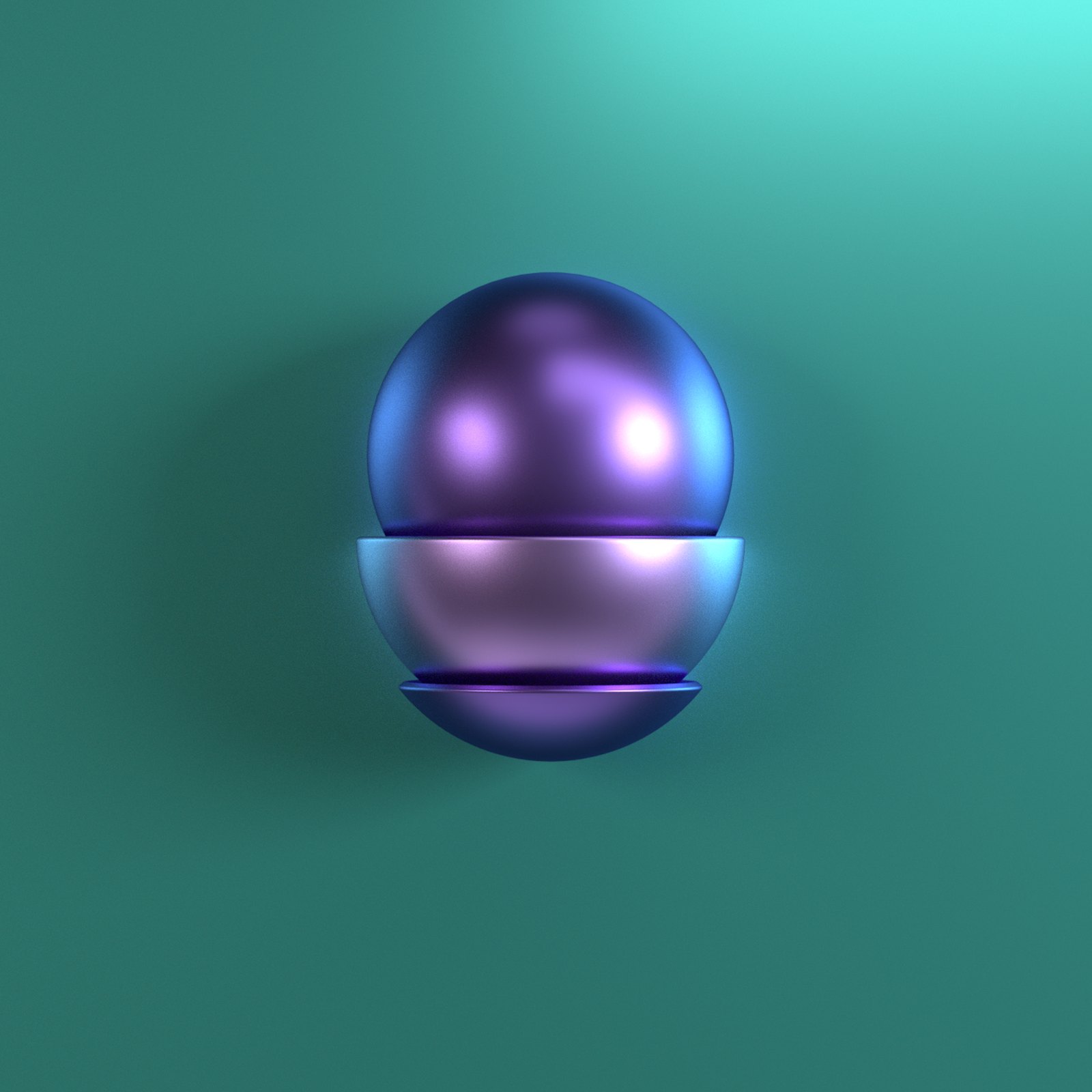 Ampliphae Balance icon: a metallic purple sphere resting in a matching half shell on a turquoise background