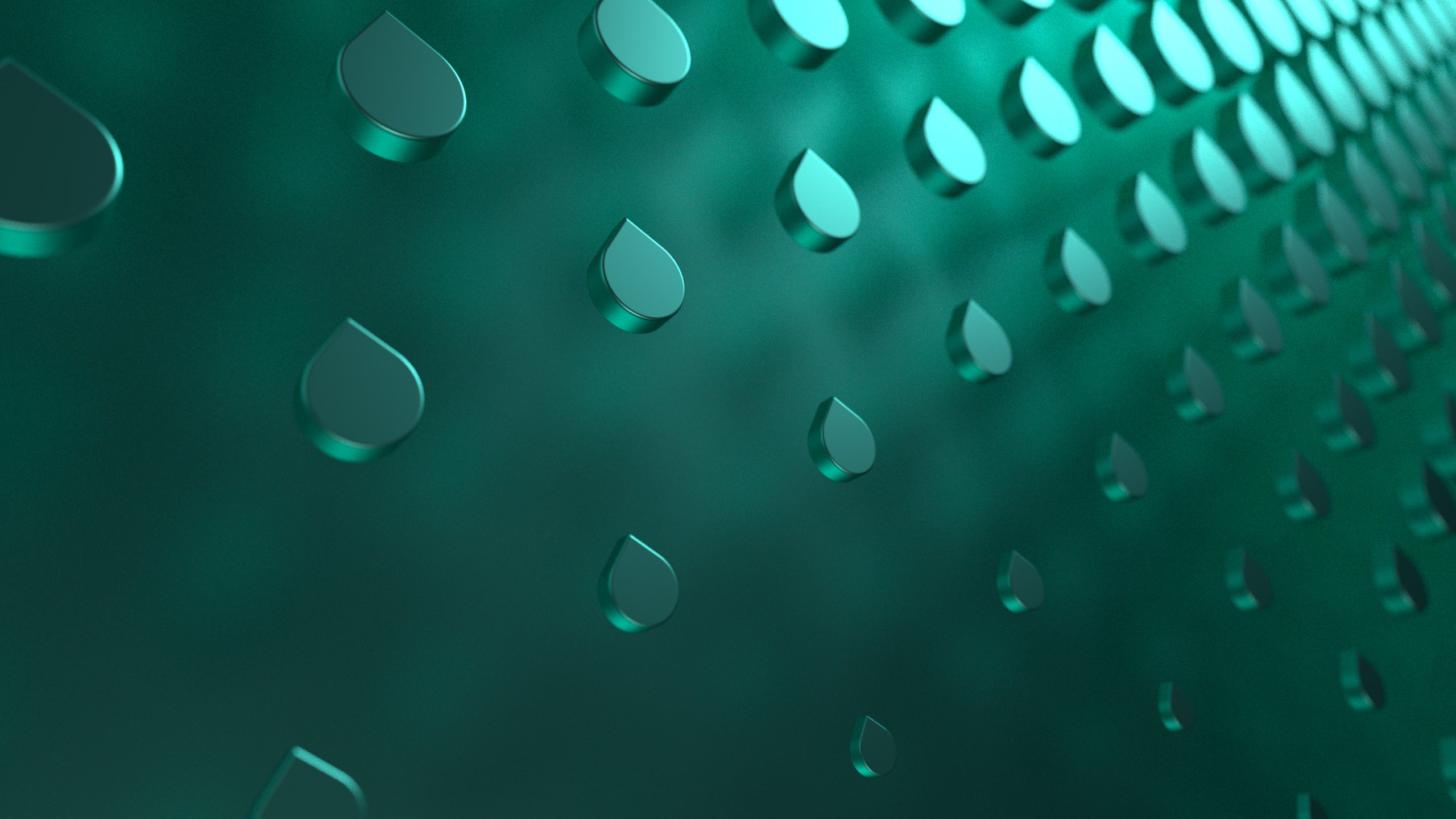 Ampliphae Cloud Control pattern: rows of turquoise 3D droplet shapes thinning from a dense cluster into clear space