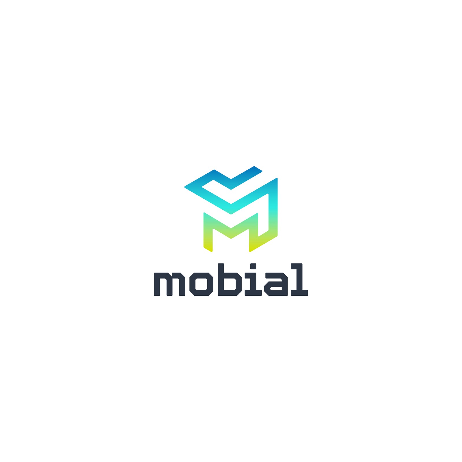 The Mobial logo on white: an M symbol drawn as a maze in a blue to lime gradient above the lowercase mobial wordmark