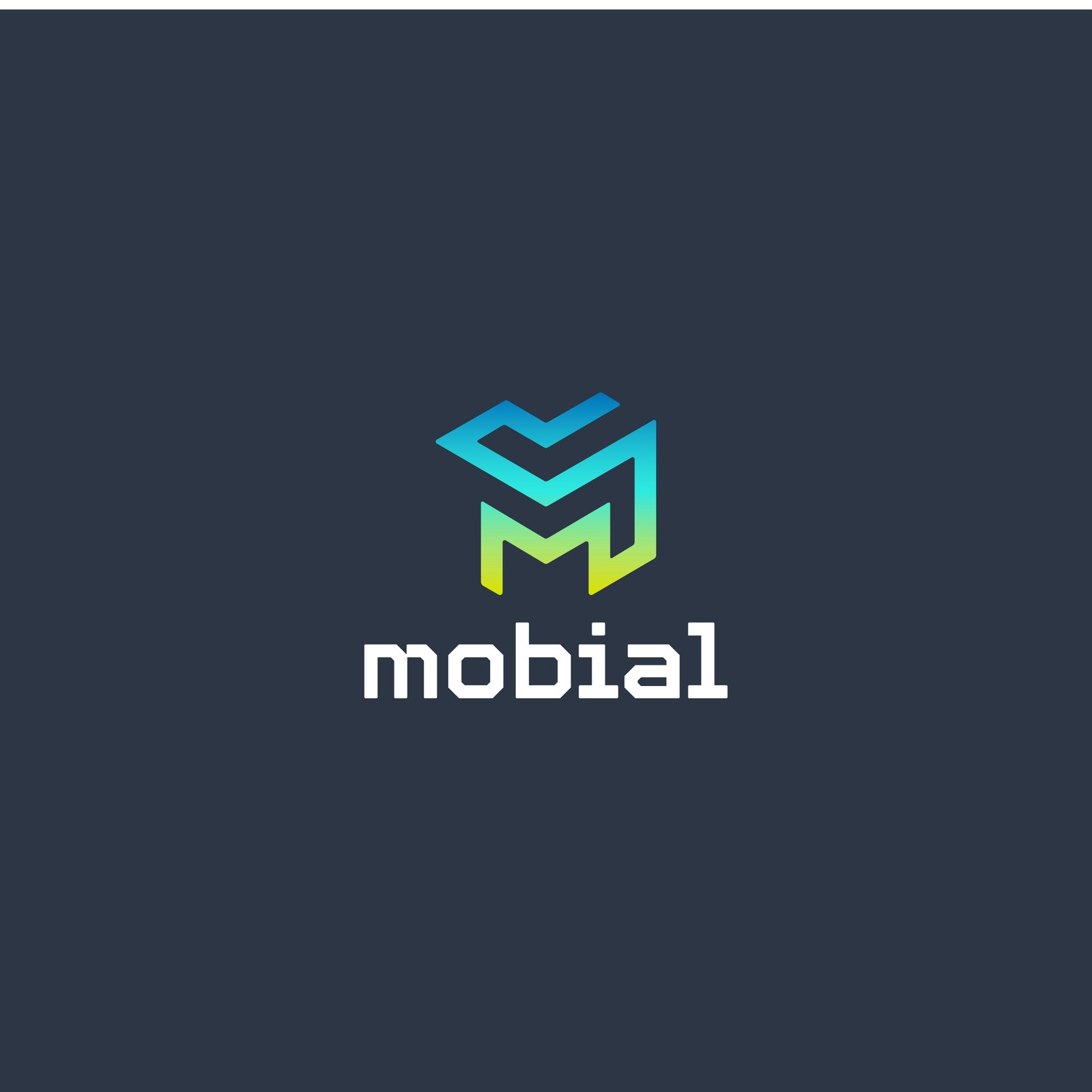 The Mobial logo on dark slate, with the gradient maze M above a white mobial wordmark