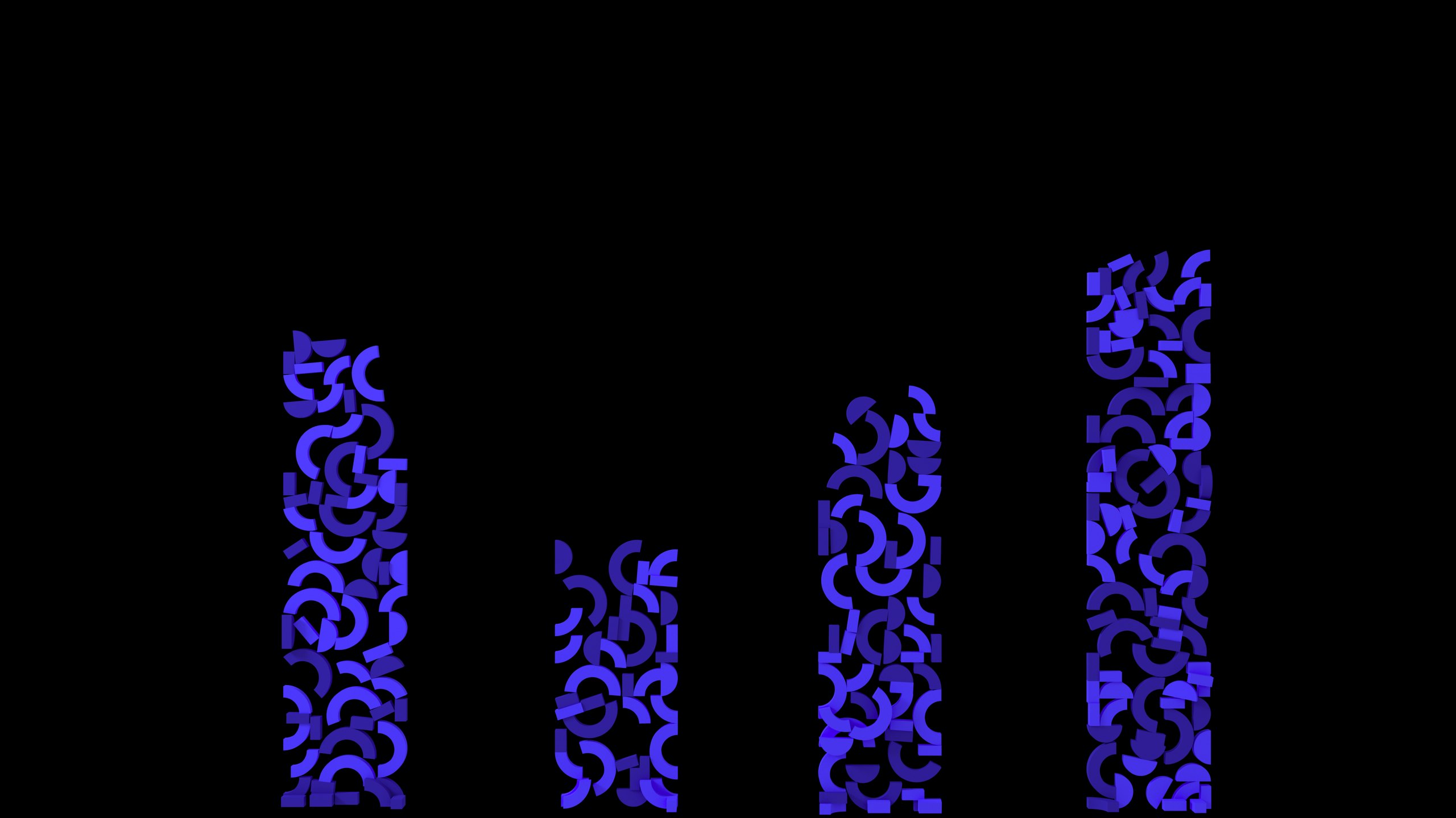 3D still from the OneMSP website showing the brand’s arc and block shapes stacked into a rising bar chart on black