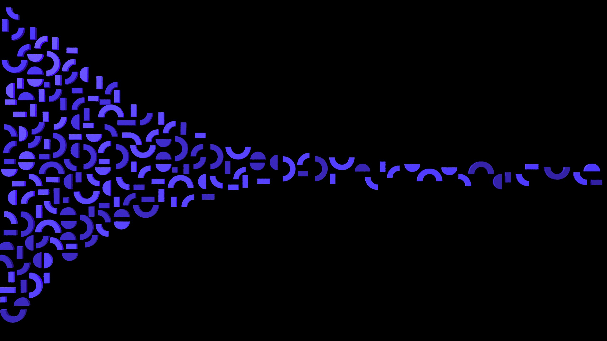 3D still from the OneMSP website showing the brand’s shapes streaming from a wide cluster into a single narrow line on black