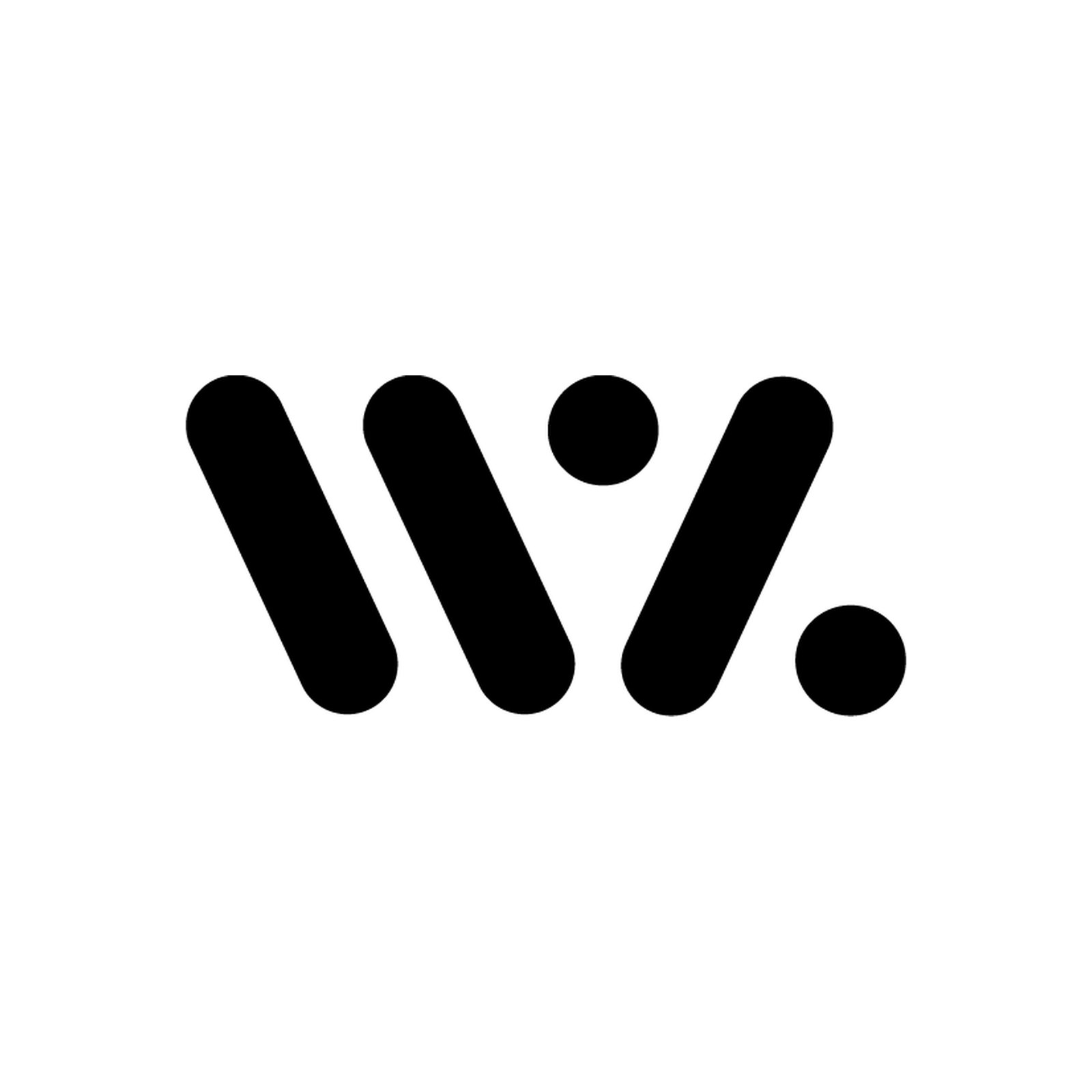 A bold black W and A mark made of rounded strokes with a single dot