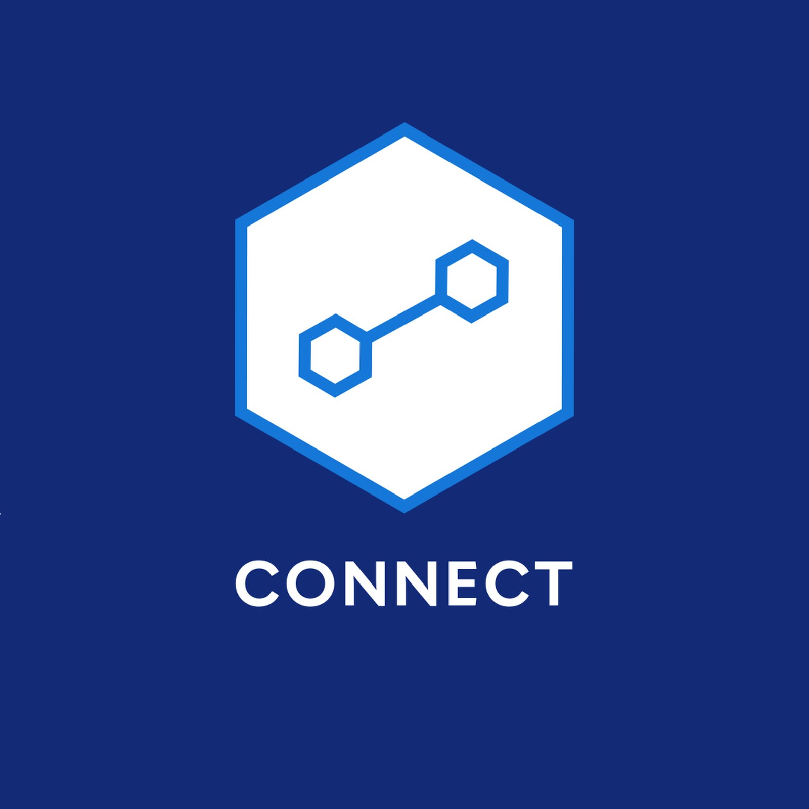 Synexus Connect sub-brand mark: a white hexagon with two linked hexagons above the word CONNECT on deep navy