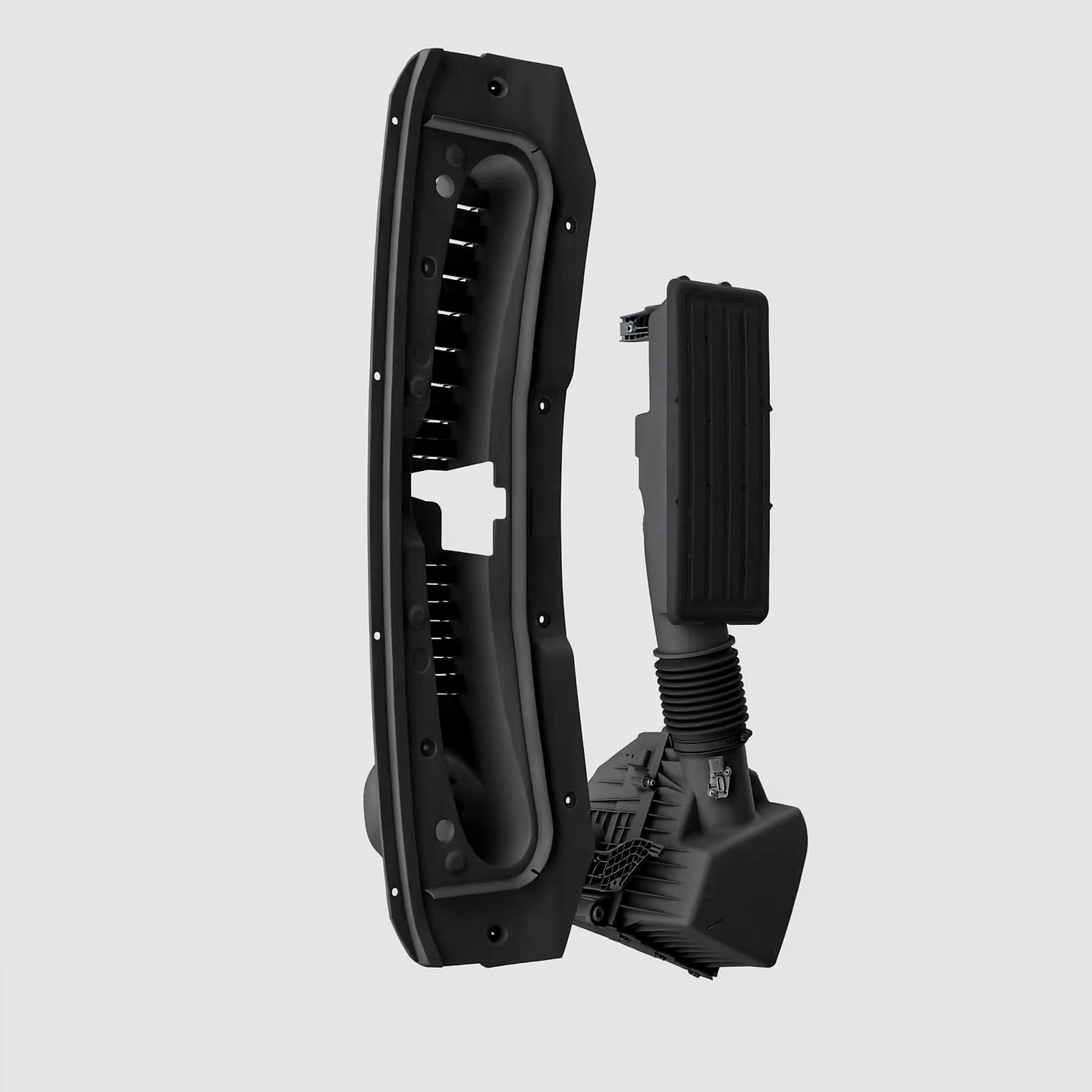 A 3D render of a TI Automotive air induction system on a light grey background