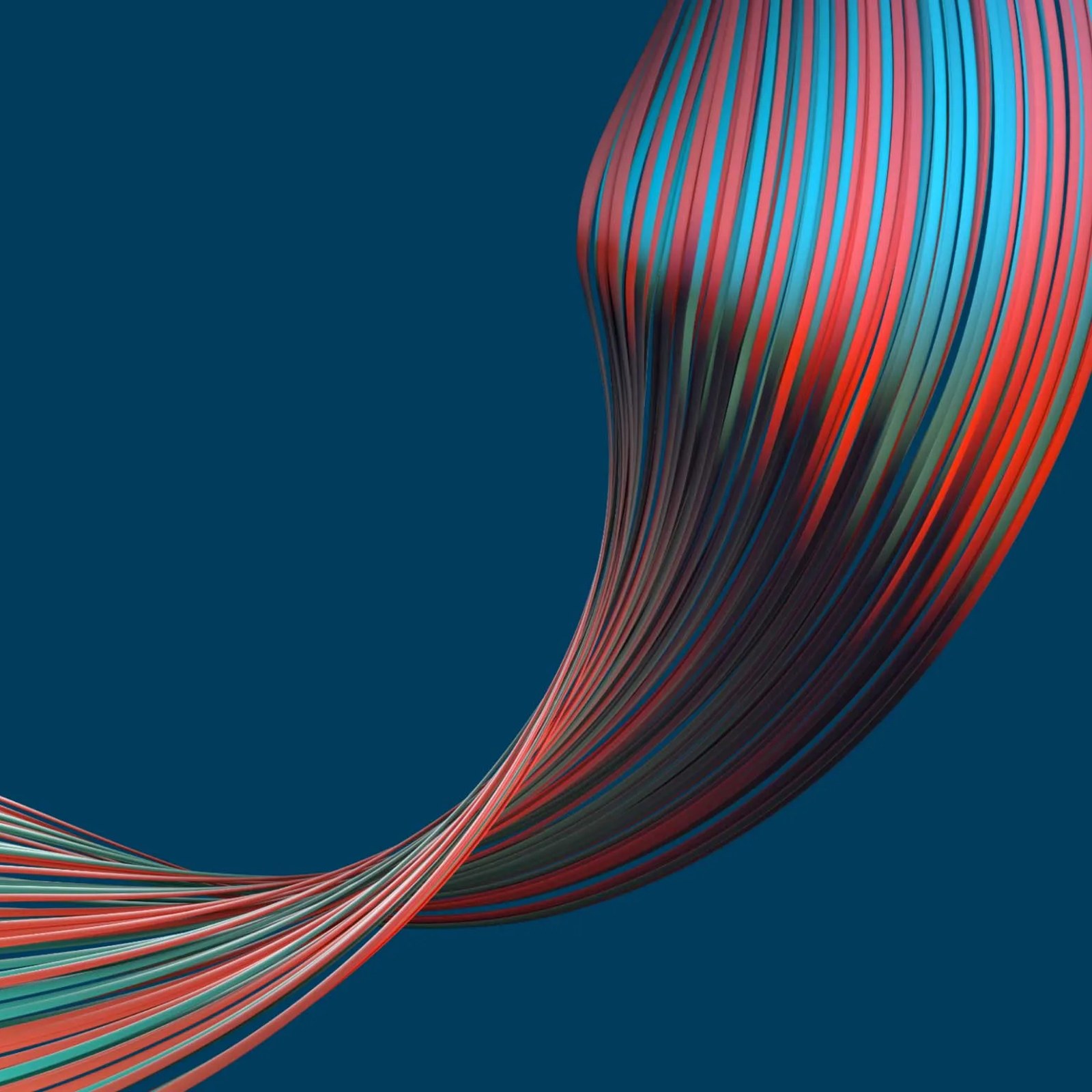 The TI Fluid Systems brand graphic: a sweep of red, teal and blue ribbons, like bundled fluid lines, curving across a navy background