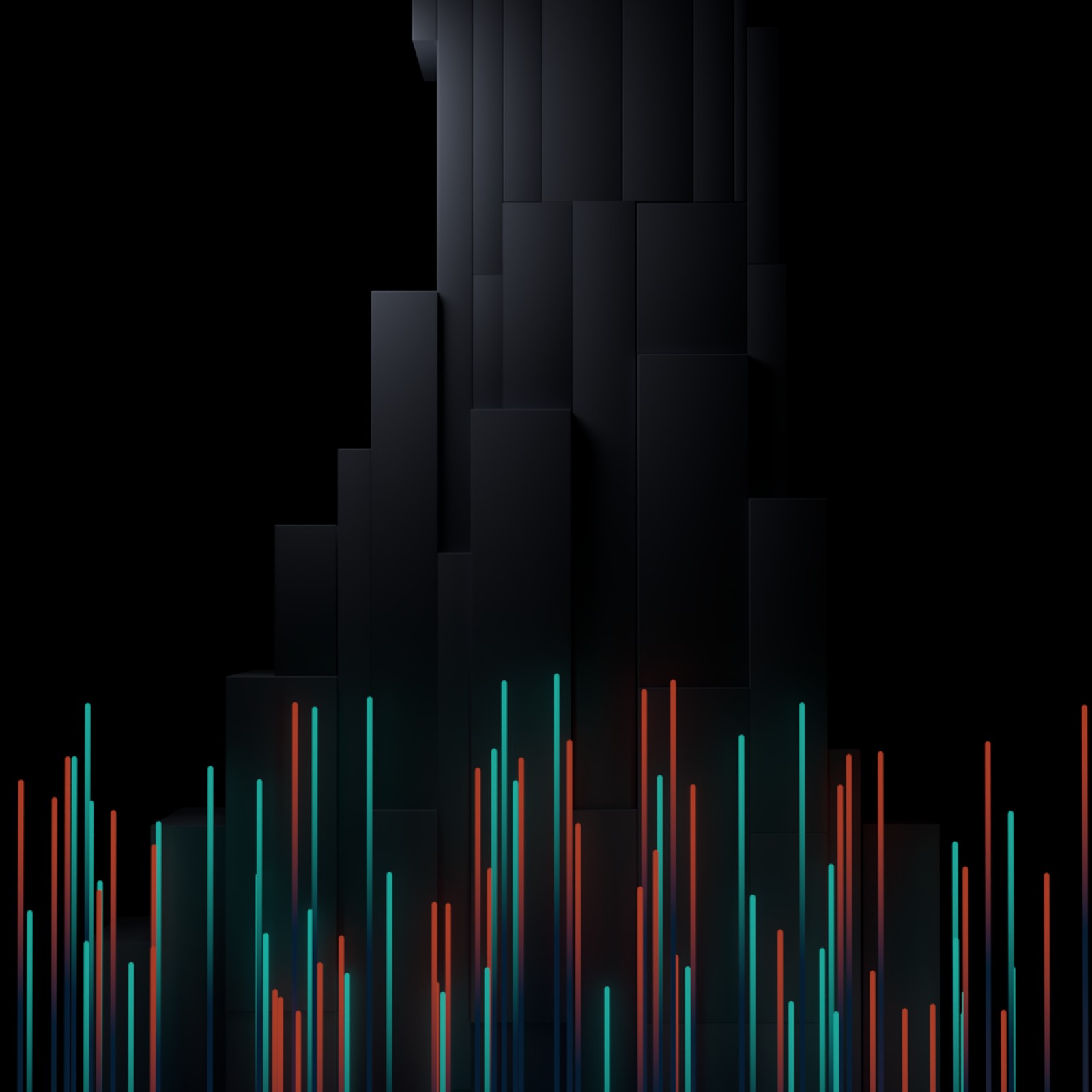 The opening of Outfly’s 2023 Capital Markets Day film for TI Fluid Systems: red and teal light columns rising around a dark stepped tower
