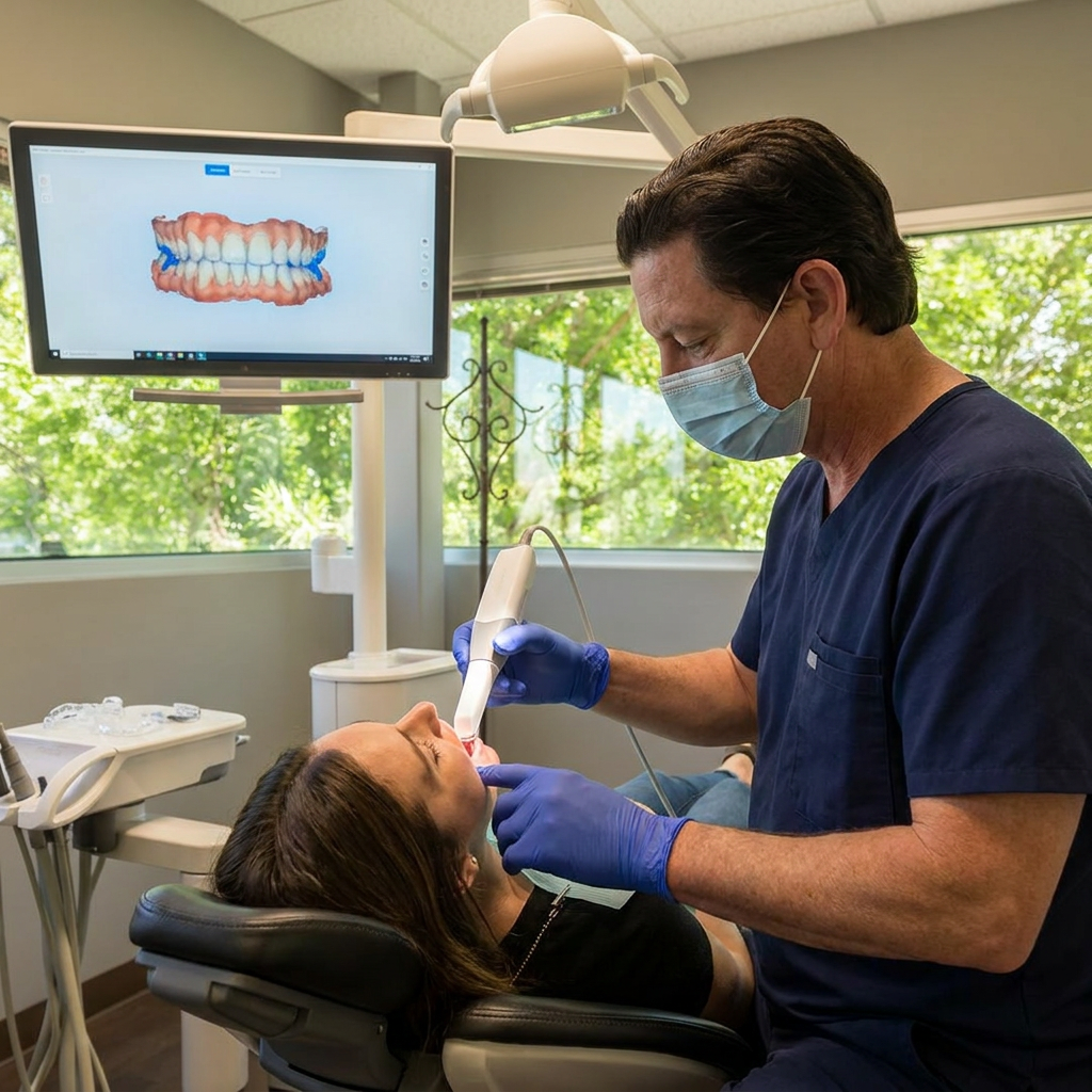 A Parkway Dental dentist uses an intraoral scanner to create a 3D digital model for clear aligners in Albuquerque.