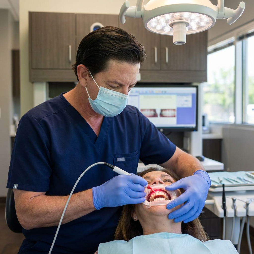 Parkway Dental dentist uses a soft-tissue laser for a full mouth reconstruction procedure in Albuquerque, NM.