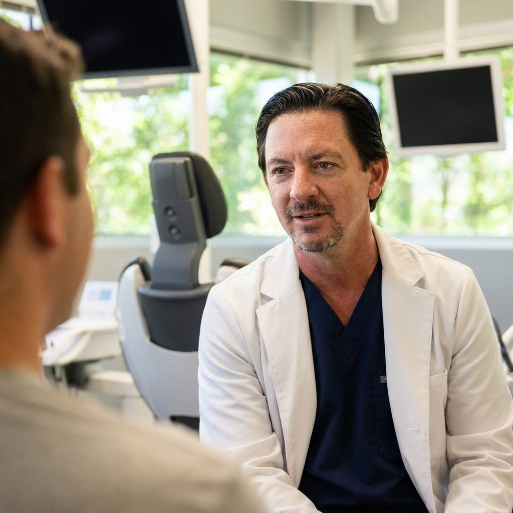 A Parkway Dental dentist in Albuquerque discusses tooth extraction options during a consultation with a patient.