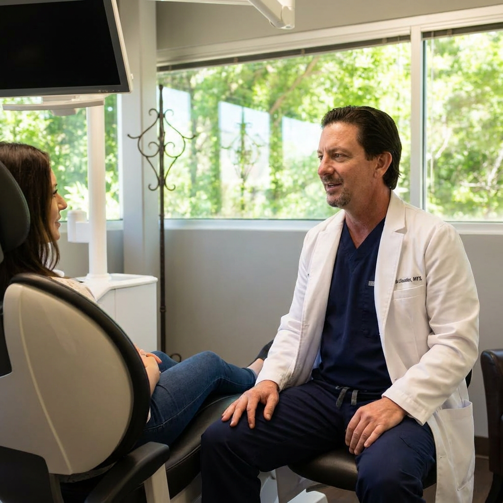 A dentist discusses dental bonding options during a consultation at Parkway Dental in Albuquerque, NM.