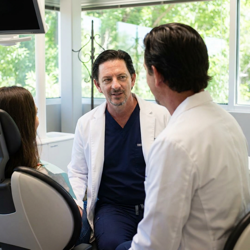 A Parkway Dental dentist discusses sealants with a patient in a modern Albuquerque clinic.