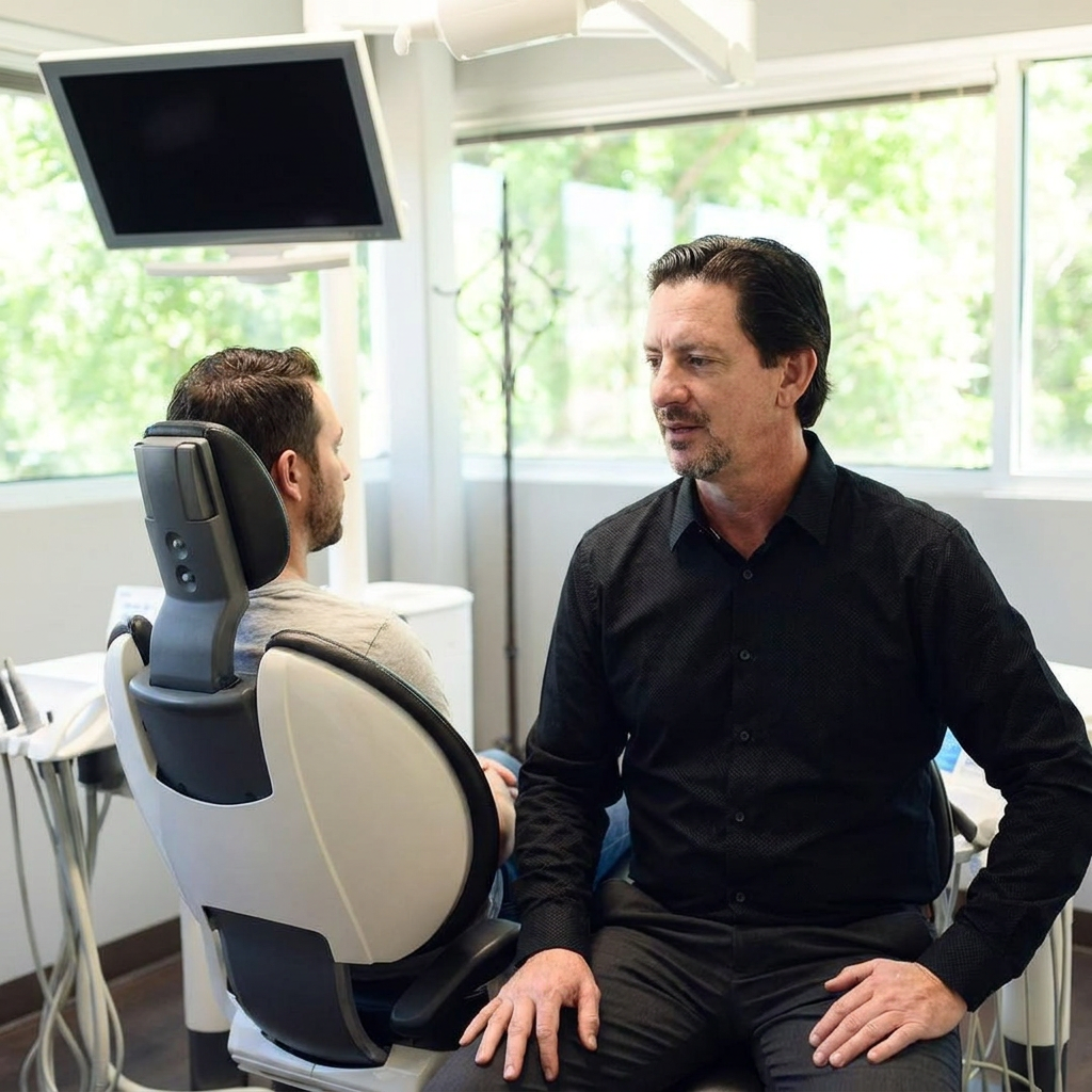 A Parkway Dental dentist discusses night guards with a patient during a consultation in Albuquerque, NM.