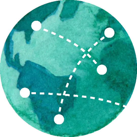 A globe overlaid with a network
