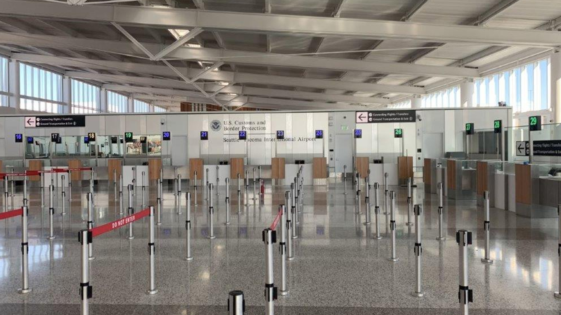 international arrivals area in seatac airport fabricated and installed by burke gibson llc