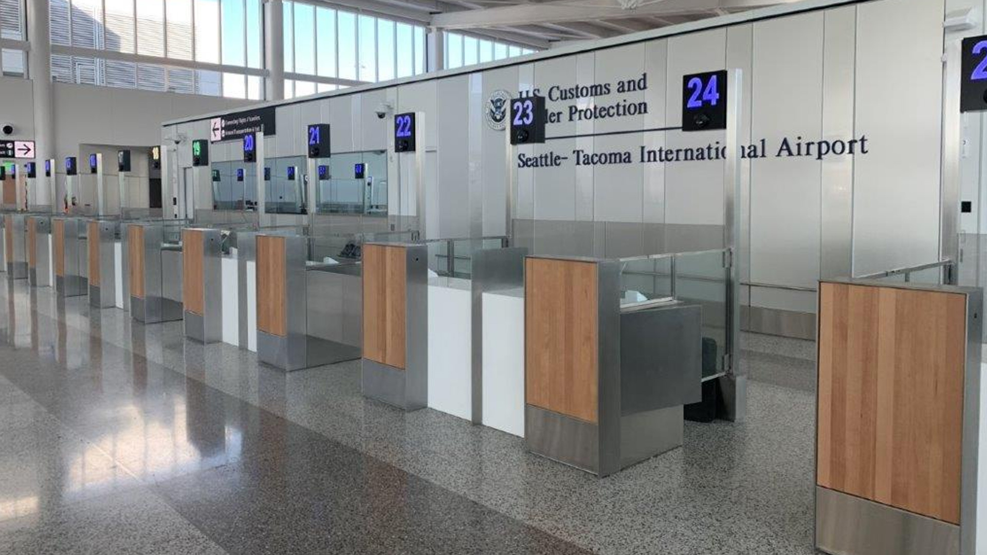 international arrivals area in seatac airport fabricated and installed by burke gibson llc