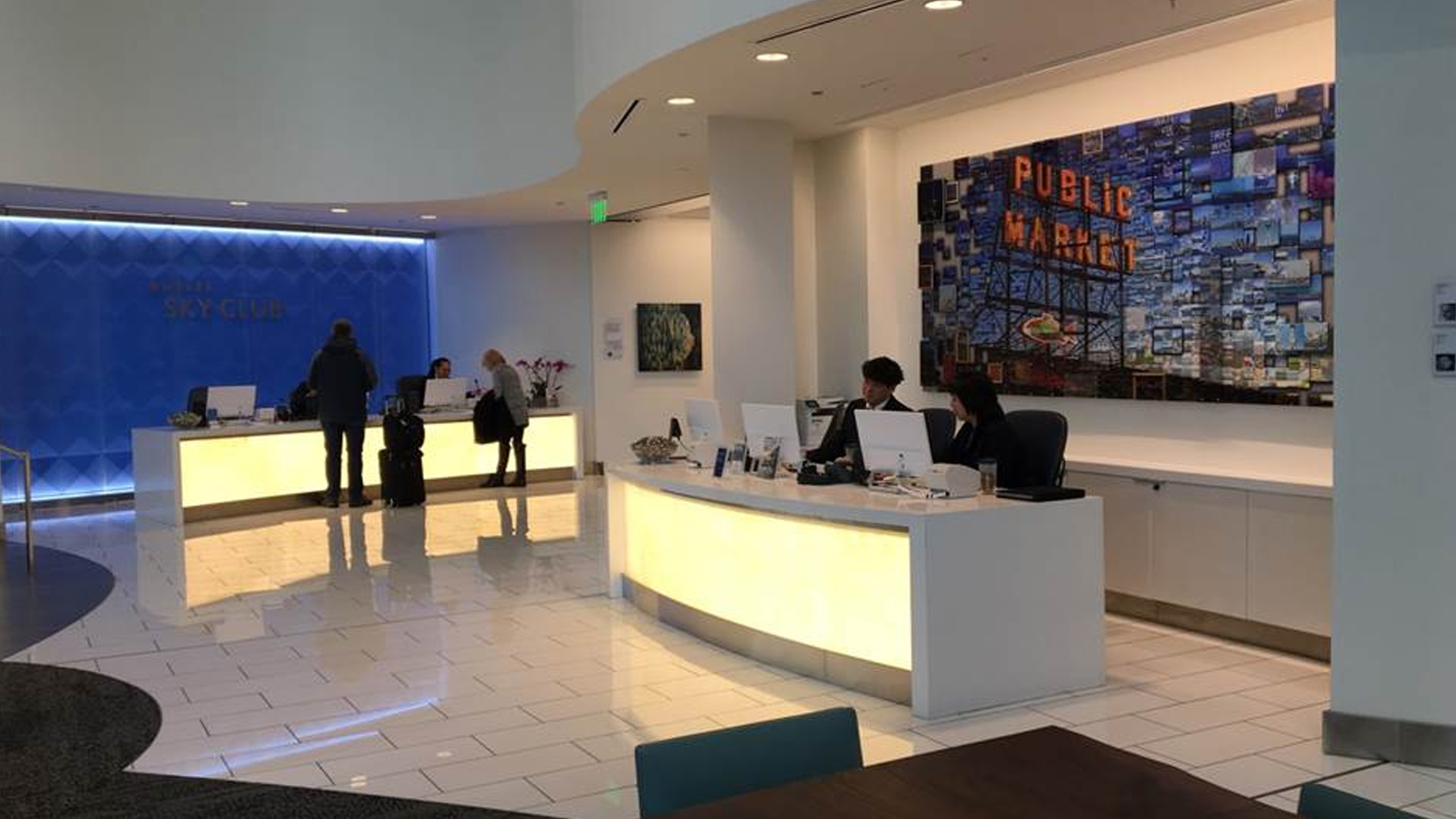 club lounge reception area designed, fabricated and installed by burke gibson llc