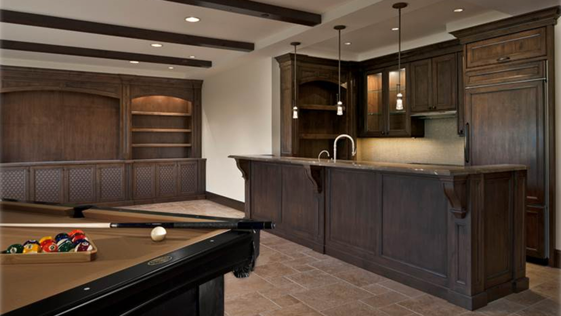 custom designed game room and bar designed, engineered and fabricated by burke gibson