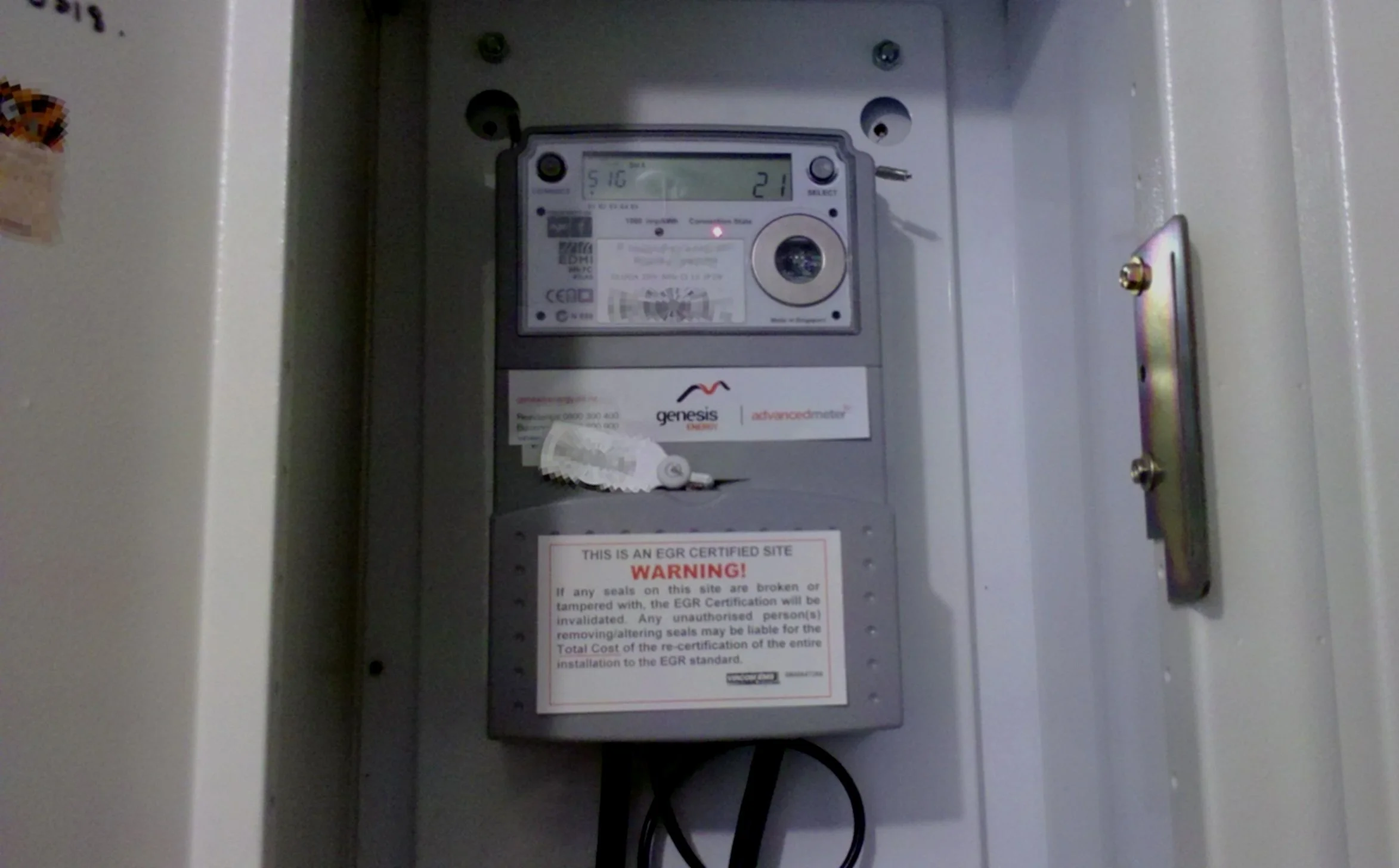 Smart electricity meter on an Auckland property awaiting power restoration