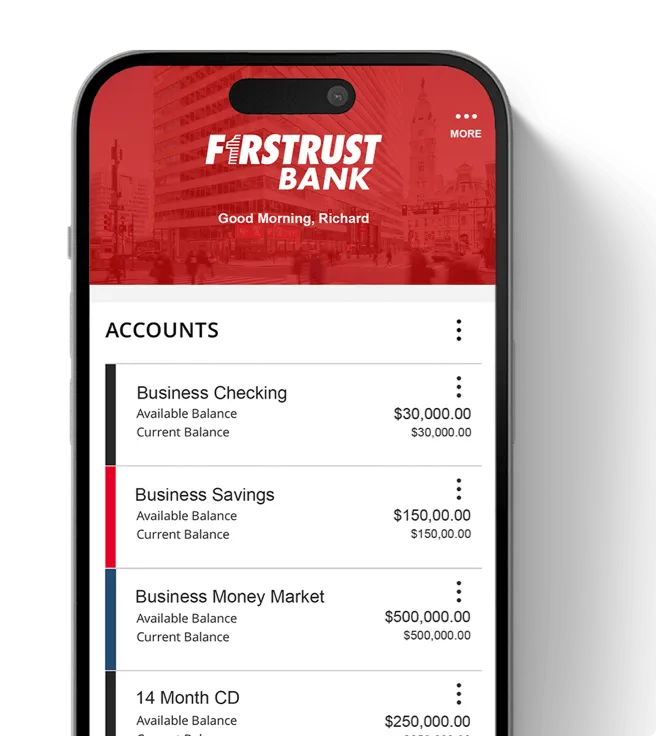 Firstrust business checking account on mobile phone